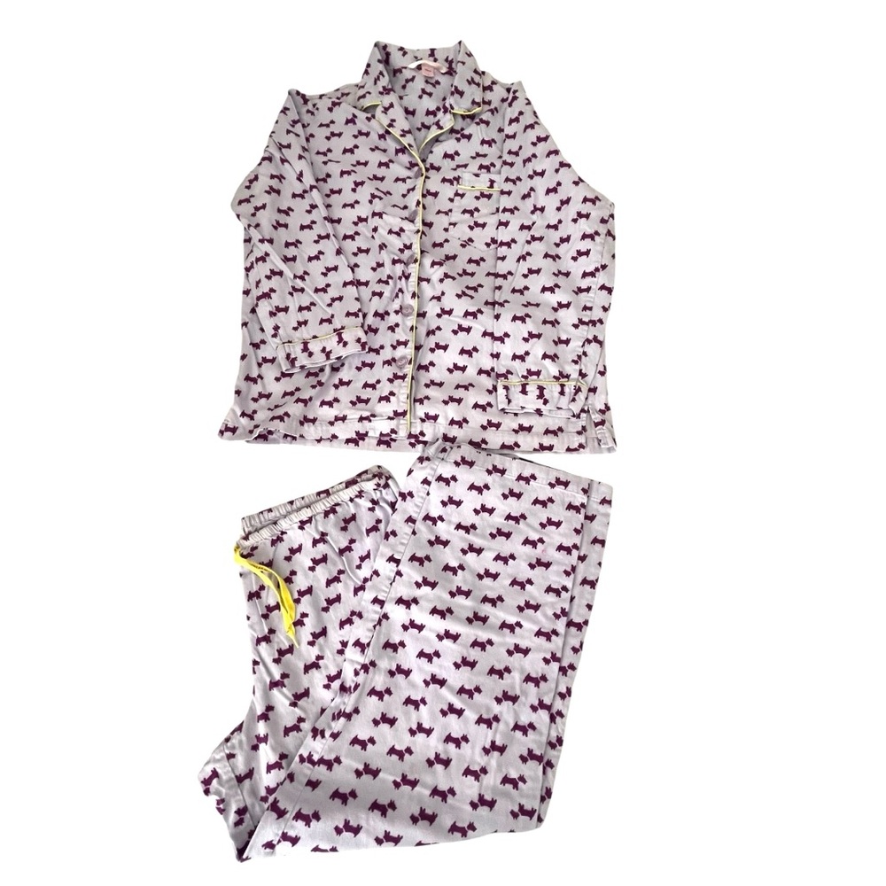 Victoria’s Secret Flannel PJ Set M Lavender Scottie Dog Button Front Preppy